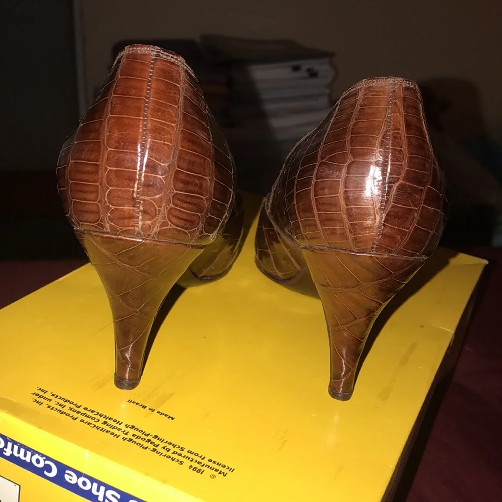 π€GRIMOLDI MANDEVILLE BROWN CROCODILE 1970s ARGENTINEAN PUMPS SIZE 4π€ - Picture 6 of 10